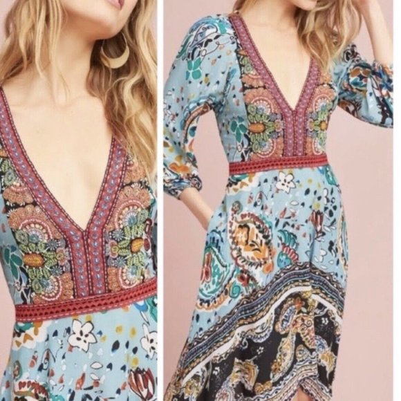 Anthropologie Akemi & Kin Karmina Beaded Dress summer mixed media boho 16 - Picture 1 of 10